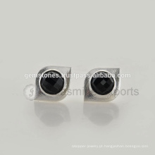 Atacado 925 Sterling Silver Brush Finish Oval Black Onyx Gemstone Stud Earrings Fornecedores